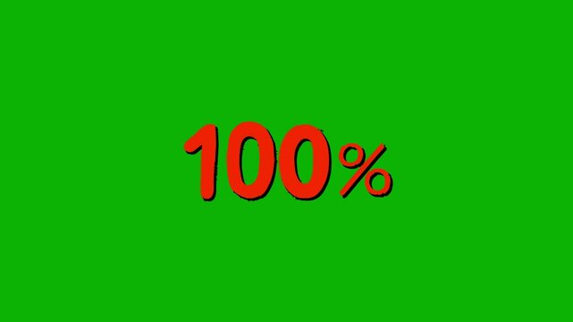 Looping animation of &ldquo;100%&rdquo; in bold red font with flashing effect on a green screen. Clean and powerful &mdash; perfect for completion indicators, sales goals, or gamified video overlays.