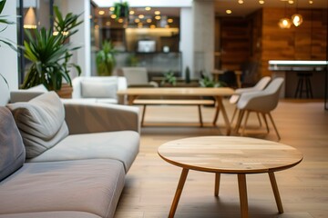 Contemporary lounge area with neutral tones plants and natural light