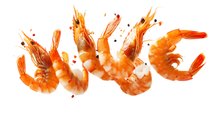 Spicy Shrimps in mid air falling delicious seafood