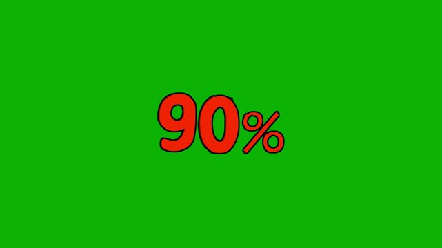 Animated "90%" in bold red font with a flickering effect on a vivid green chroma background. Great for flash sales, huge discount banners, or gamified progress displays.