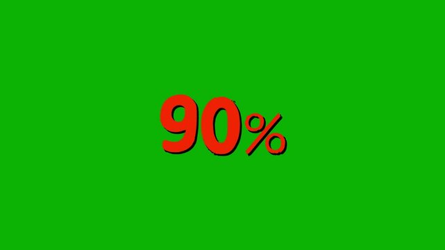 Animated "90%" in bold red font with a flickering effect on a vivid green chroma background. Great for flash sales, huge discount banners, or gamified progress displays.