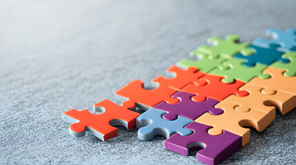 Fototapeta premium Colorful Puzzle Pieces Arranged on Gray Background
