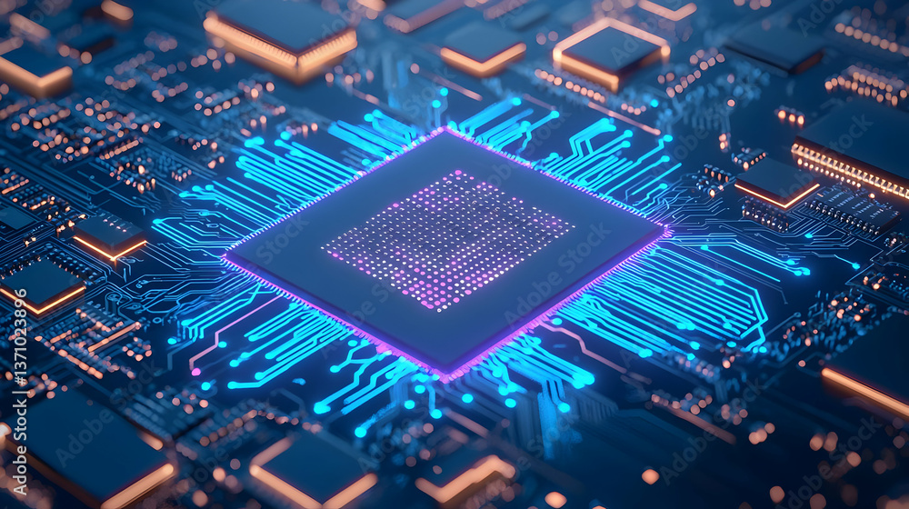Poster high tech microprocessor on circuit board
