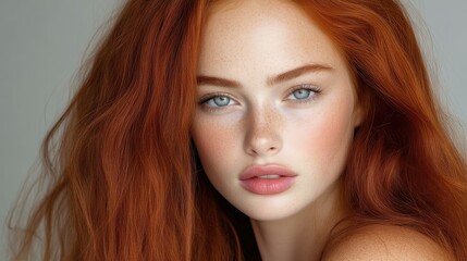 Fototapeta premium Radiant redhead woman with flawless complexion