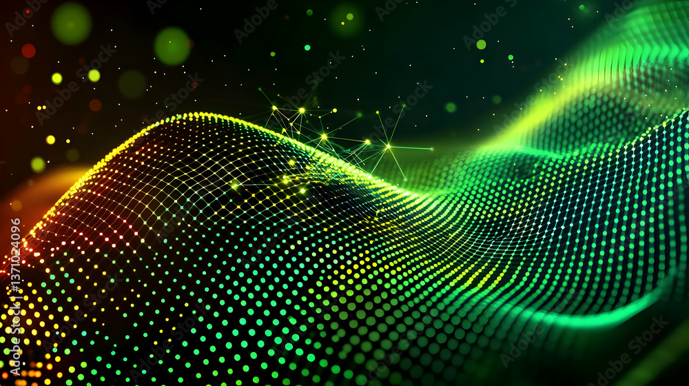 Poster abstract digital design with glowing dots and waves
