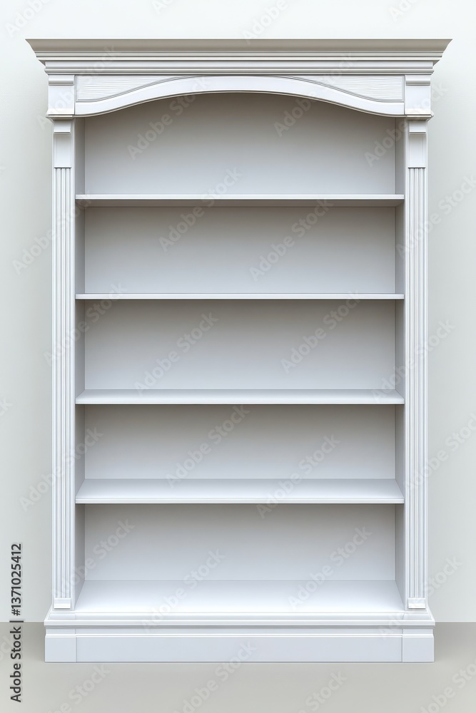 Poster a white background featuring a mock-up of an empty bookshelf