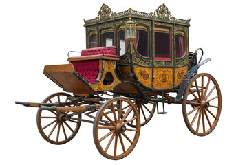 Fototapeta premium An ornate antique horse-drawn carriage with intricate wood and metal carvings isolated on transparent background