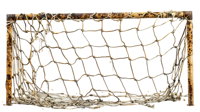 Old Rusty Soccer Goal Net Worn and Torn