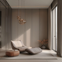 Aesthetic beautiful elegant minimalist modern interior design. Clear mock up empty wall for decoration in the apartment. Copy space in the room.