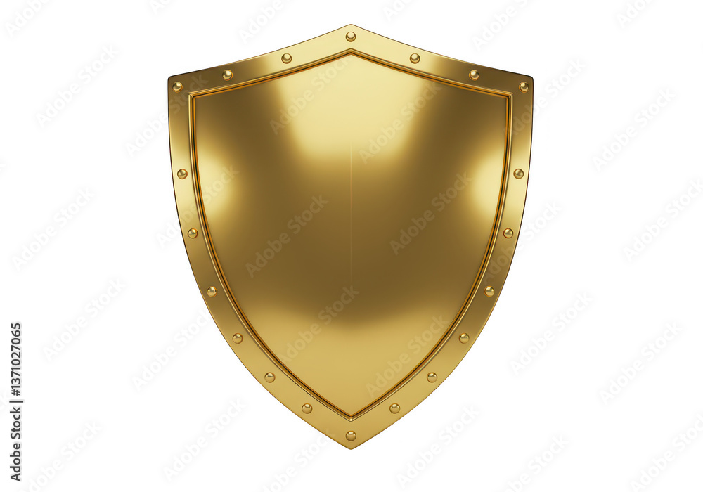 Poster a glossy golden shield with a sleek symmetrical design isolated on transparent background