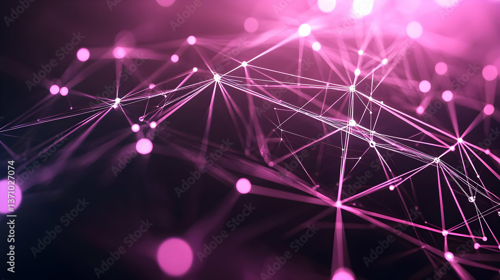Poster abstract network design with pink lines and dots on dark background