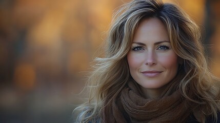 Naklejka premium A beautiful woman with flowing hair smiles at the camera