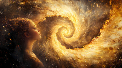 Fototapeta premium Guardian golden spiral celestial. Celestial Veil. Illustration