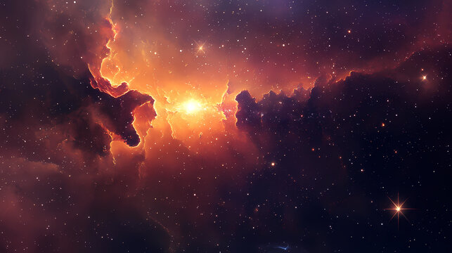 Mysterious dark dust and gas veiling distant stars' light. Celestial Veil. Illustration