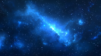 Obraz premium Shiny starfield against a deep blue background, with some stars showing through the veil of gas and dust, cosmos, dark blue, galaxy, space. Celestial Veil. Illustration