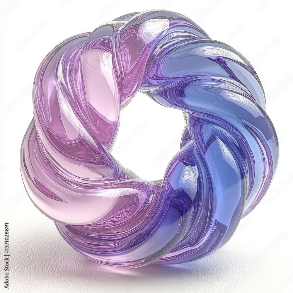 Poster an isolated three-dimensional glossy shape with iridescent fluid abstract features on a white backgr