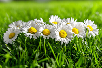 a close-up overhead shot of a field of green grass densely populated with