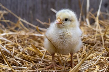 Closeup Spring Easter Chick in the Straw