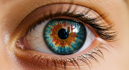 Fototapeta premium Eye Reflection Showing Interconnected Puzzle Pieces in Iris Close Up View