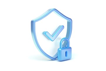 Obraz premium 3d security shield with checkmark and padlock, isolated on white background