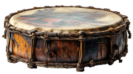 Ancient Hand Drum with Leather and Wood Traditional Percussion Instrument