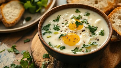 Creamy Egg Dish with Fresh Herbs and Toasted Bread