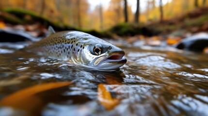 Fototapeta premium Autumn trout in a clear stream