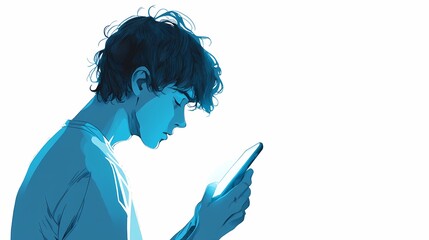Person uses a smartphone in a stylized, blue tinted, illustrative art.