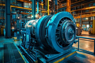 Industrial motor and gear  a large blue machine for power generation in a factory setting