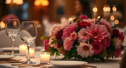 Obraz premium Elegant table romantic dinner soft candlelight