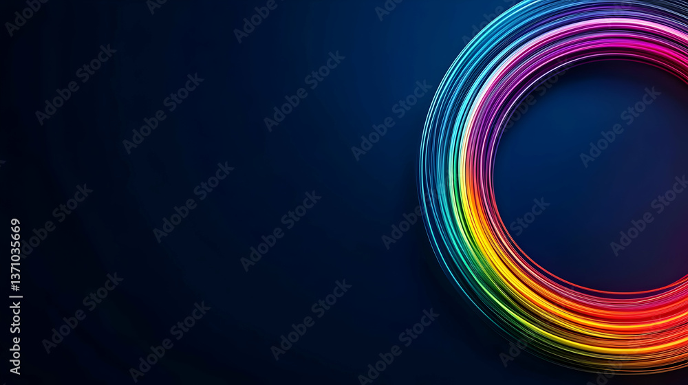 Poster abstract colorful circle design with rainbow gradient on dark background