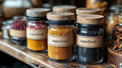 Versatile agar-agar flakes sit on kitchen shelf with other superfood ingredients like spirulina and turmeric