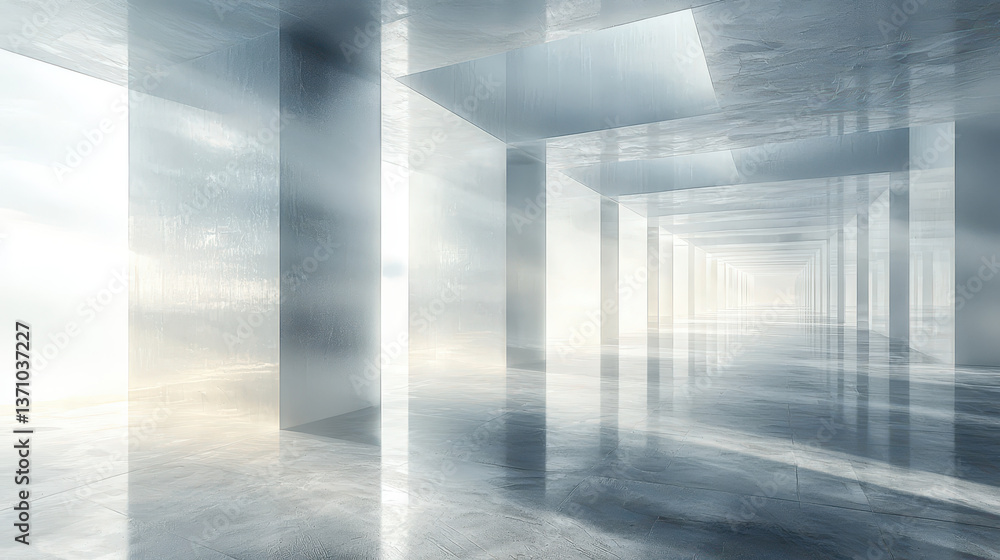 Poster modern minimalistic abstract composition with light beams creating reflective surfaces and glimmerin