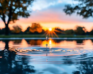 Water Drop Sunset Ripples