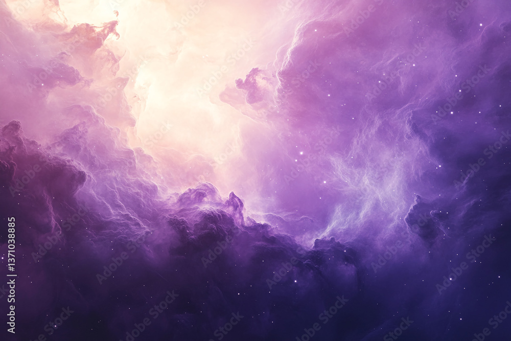Poster Purple and pink nebula texture with subtle light points, creating a dreamy and ethereal cosmic scene, representative of fantasy, space, and dreamscape aesthetics