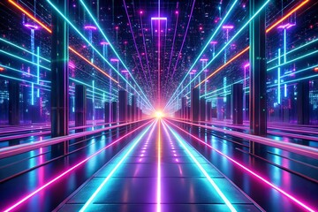 Obraz premium Neon Synapse Highway: Abstract Futuristic Connection
