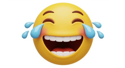 Laughing Emoji Illustration - A 3D laughing emoji with tears of joy, against a white background. Perfect for expressing happiness