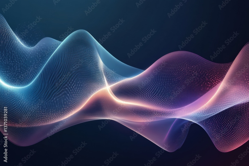 Poster Futuristic digital background showcasing glowing soft waves with elegant negative space and modern cyber elegance