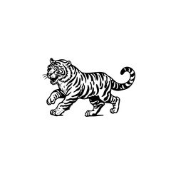 Walking Tiger Silhouette – Vintage Wild Animal Line Art for Logo, Tattoo, and Design Projects