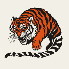 Obraz premium Fierce Roaring Tiger – Hand-Drawn Wild Animal Illustration for Logos, Tattoos, and Apparel
