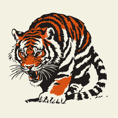 Fierce Roaring Tiger – Hand-Drawn Wild Animal Illustration for Logos, Tattoos, and Apparel