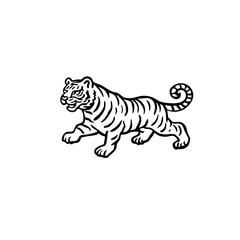 Walking Tiger Silhouette – Vintage Wild Animal Line Art for Logo, Tattoo, and Design Projects