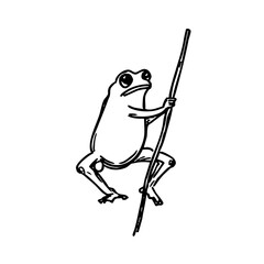 Funny Frog Warrior Holding Spear – Hand Drawn Amphibian Illustration for Tattoo, Sticker, or Fantasy Art Design