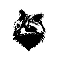 Stylized Raccoon Head Illustration – Black and White Animal Drawing for Tattoos, Logos, or Nature Art Designs