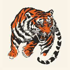 Fierce Roaring Tiger – Hand-Drawn Wild Animal Illustration for Logos, Tattoos, and Apparel