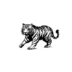 Fototapeta premium Walking Tiger Silhouette – Vintage Wild Animal Line Art for Logo, Tattoo, and Design Projects