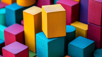 Obraz premium Colorful Wooden Geometric Blocks Background