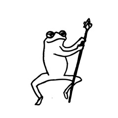 Funny Frog Warrior Holding Spear – Hand Drawn Amphibian Illustration for Tattoo, Sticker, or Fantasy Art Design