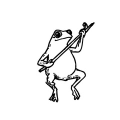 Funny Frog Warrior Holding Spear – Hand Drawn Amphibian Illustration for Tattoo, Sticker, or Fantasy Art Design