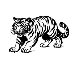 Walking Tiger Silhouette – Vintage Wild Animal Line Art for Logo, Tattoo, and Design Projects